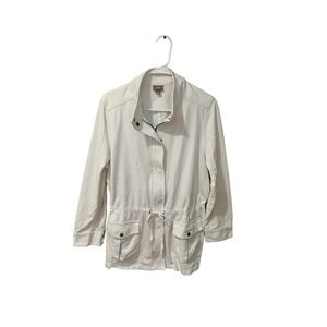 J JILL Utility Safari Jacket Coat White Pockets Lightweight Spring
